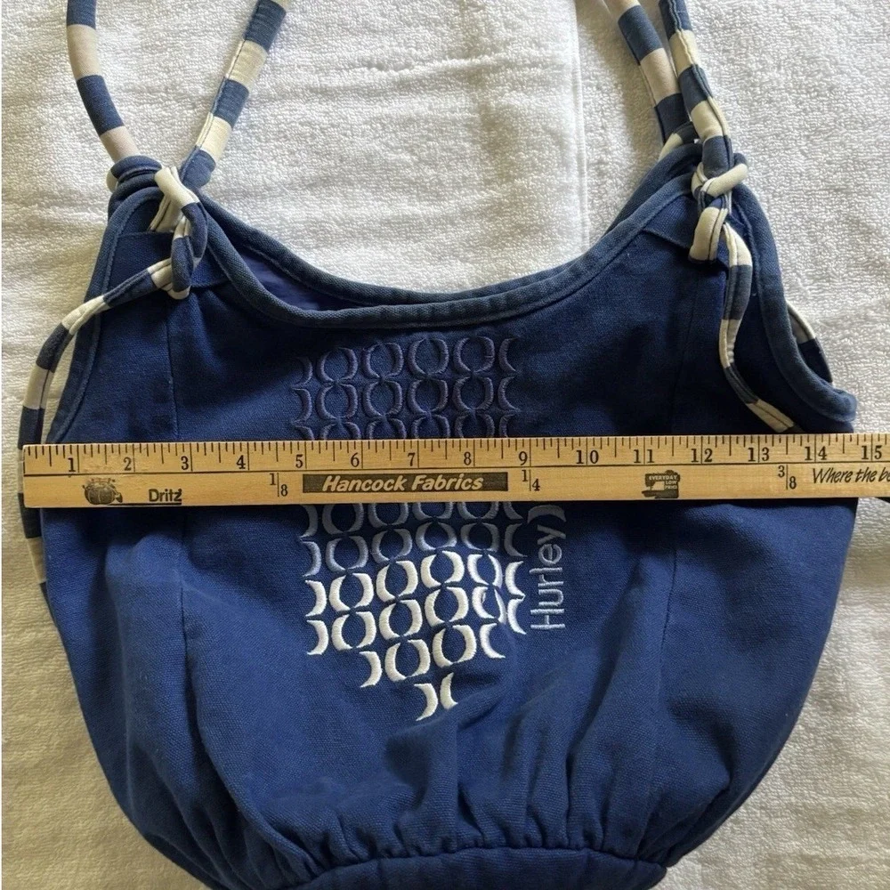 Hurley Canvas Hobo Bag Womens OS Navy Blue Embroidered Logo Striped Straps Surf